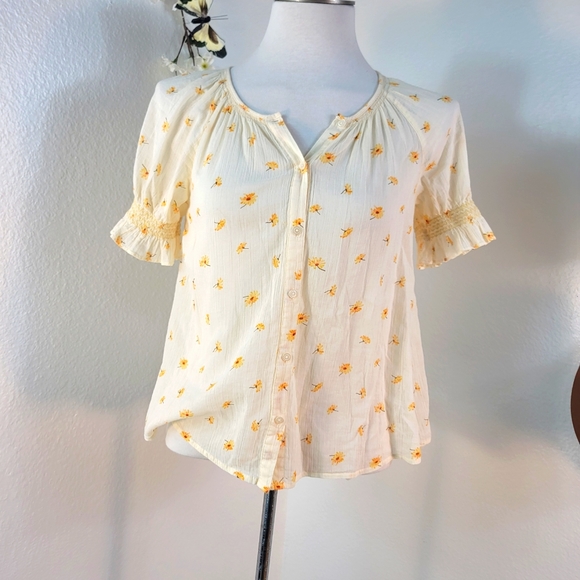 MADEWELL SMOCKED TOP FRENCH DAISY FLORAL PRINT BUTTON UP SIZE XXS - Picture 15 of 16